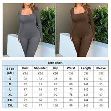 Load image into Gallery viewer, Women's Screw Thread Square Collar Long-Sleeved One-Piece Yoga Shapewear Outdoor Sports Fitness High-Bounce Hip Lift Sexy Jumpsuit