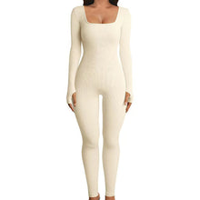 Load image into Gallery viewer, Women's Screw Thread Square Collar Long-Sleeved One-Piece Yoga Shapewear Outdoor Sports Fitness High-Bounce Hip Lift Sexy Jumpsuit
