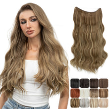Load image into Gallery viewer, Synthetic Wave Invisible Clip in Hair Extensions 18inch Fish Line Gradient Color Natural Blonde One Piece Hairpiece Fake Hair Piece