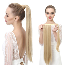 Load image into Gallery viewer, Blonde Wrap Around Pigtail Long Smooth Overhead Pony Tail Synthetic Straight Ponytail Hair Extension Clip in Fake Wig Hairpiece