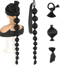 Load image into Gallery viewer, Wrap Style Hair Extension Ponytail Synthetic Wig Ponytail Elastic Hairband Solid Colored Lantern Bubble Braid Hair Accessories