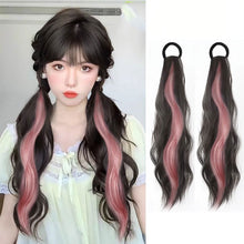 Load image into Gallery viewer, Spot Dyed Pink Long Curly Wig Ponytail Synthetic Wig Ponytail Elastic Hairband Simulated Wig Braid Hair Extension