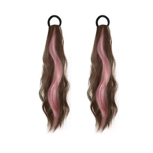 Load image into Gallery viewer, Spot Dyed Pink Long Curly Wig Ponytail Synthetic Wig Ponytail Elastic Hairband Simulated Wig Braid Hair Extension