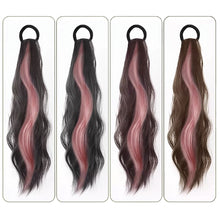 Load image into Gallery viewer, Spot Dyed Pink Long Curly Wig Ponytail Synthetic Wig Ponytail Elastic Hairband Simulated Wig Braid Hair Extension