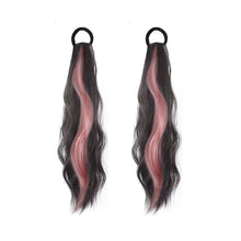 Load image into Gallery viewer, Spot Dyed Pink Long Curly Wig Ponytail Synthetic Wig Ponytail Elastic Hairband Simulated Wig Braid Hair Extension