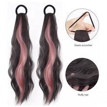 Load image into Gallery viewer, Spot Dyed Pink Long Curly Wig Ponytail Synthetic Wig Ponytail Elastic Hairband Simulated Wig Braid Hair Extension