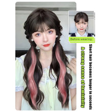 Load image into Gallery viewer, Spot Dyed Pink Long Curly Wig Ponytail Synthetic Wig Ponytail Elastic Hairband Simulated Wig Braid Hair Extension