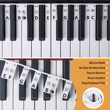 Load image into Gallery viewer, 88/61Keys Reusable Silicone Piano Keyboard Note Labels Guide Labels One-Piece Removable Overlay Sticker for Kids & Beginners Learning Piano Notes