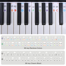 Load image into Gallery viewer, 88/61Keys Reusable Silicone Piano Keyboard Note Labels Guide Labels One-Piece Removable Overlay Sticker for Kids & Beginners Learning Piano Notes