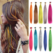 Load image into Gallery viewer, 50pcs Feather Hair Extension Fake Hair Tip Rainbow Synthetic Hair 16inch Hairpiece Feather for Hair Extension Wig False Hair Piece