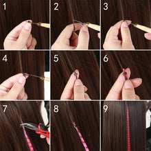 Load image into Gallery viewer, 50pcs Feather Hair Extension Fake Hair Tip Rainbow Synthetic Hair 16inch Hairpiece Feather for Hair Extension Wig False Hair Piece