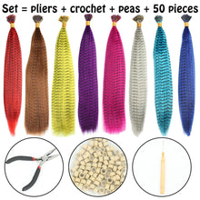 Load image into Gallery viewer, 50pcs Feather Hair Extension Fake Hair Tip Rainbow Synthetic Hair 16inch Hairpiece Feather for Hair Extension Wig False Hair Piece