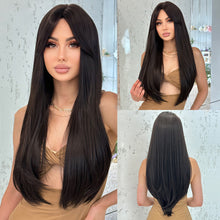 Load image into Gallery viewer, Women's Wig with Long Curly Hair White Gradient Black Synthetic Wig Straight Bangs Slightly Curled Tail Inner Buckle Wig Cover