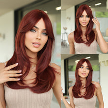 Load image into Gallery viewer, Women's Wig with Long Curly Hair White Gradient Black Synthetic Wig Straight Bangs Slightly Curled Tail Inner Buckle Wig Cover