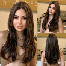 Load image into Gallery viewer, Women's Wig with Long Curly Hair White Gradient Black Synthetic Wig Straight Bangs Slightly Curled Tail Inner Buckle Wig Cover