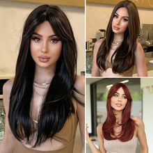 Load image into Gallery viewer, Women's Wig with Long Curly Hair White Gradient Black Synthetic Wig Straight Bangs Slightly Curled Tail Inner Buckle Wig Cover