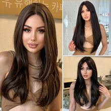Load image into Gallery viewer, Women's Wig with Long Curly Hair White Gradient Black Synthetic Wig Straight Bangs Slightly Curled Tail Inner Buckle Wig Cover