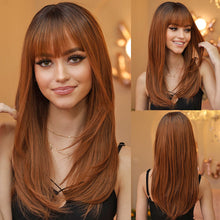 Load image into Gallery viewer, Women's Wig with Long Curly Hair White Gradient Black Synthetic Wig Straight Bangs Slightly Curled Tail Inner Buckle Wig Cover