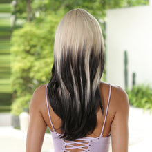 Load image into Gallery viewer, Women's Wig with Long Curly Hair White Gradient Black Synthetic Wig Straight Bangs Slightly Curled Tail Inner Buckle Wig Cover