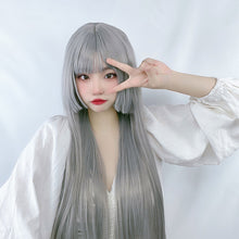 Load image into Gallery viewer, Wig Women's Long Hair Natural Round Face Air Bang Princess Cut Long Straight Hair Japanese Lolita Ji Hair Wig Set
