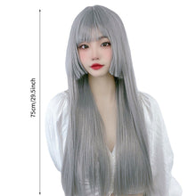 Load image into Gallery viewer, Wig Women's Long Hair Natural Round Face Air Bang Princess Cut Long Straight Hair Japanese Lolita Ji Hair Wig Set