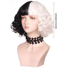 Load image into Gallery viewer, Black and White Cool Pull Girl Wig Set Cosplay Wig Party Wig Color Blocking Short Hair Curly Wig Set