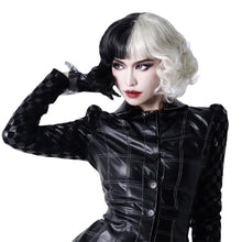 Load image into Gallery viewer, Black and White Cool Pull Girl Wig Set Cosplay Wig Party Wig Color Blocking Short Hair Curly Wig Set