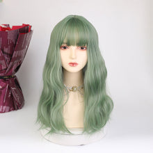 Load image into Gallery viewer, Wig Women's Fashion Water Wave Pattern Medium Long Curly Hair with Full Bangs, Avocado Green Daily JK Soft Girl Wig Head Cover
