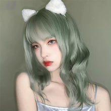 Load image into Gallery viewer, Wig Women's Fashion Water Wave Pattern Medium Long Curly Hair with Full Bangs, Avocado Green Daily JK Soft Girl Wig Head Cover