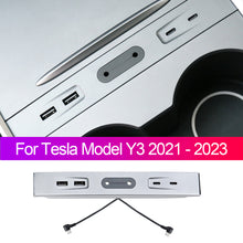 Load image into Gallery viewer, 27W Car USB Shunt Hub Fast Charging Docking Station Center Console Adapter Type-C Accessories For Tesla Model Y 3 2021 - 2023