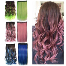 Load image into Gallery viewer, One Piece 5-clip Synthetic Wig Natural Colored Highlights Wig Long Straight Curly Hair Extensions Women False Hair Piece