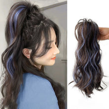 Load image into Gallery viewer, Gripping Clip Style Ponytail Wig Fluffy Colored Highlights Simulation Synthetic Wig Durable Natural Long Curly Hair