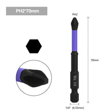 Load image into Gallery viewer, 1pc Anti-Slip Cross Screwdriver PH2 Magnetic Batch Head PH2 Magnetic Batch Head Impact Screw Driver Bit 25/50/65/70/90/150mm