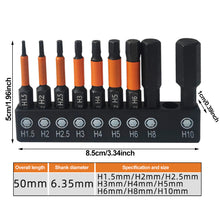 Load image into Gallery viewer, 9pcs/set 1/4 Hex Head Allen Wrench Screwdriver Socket Bits Set Quick Change Magnetic Batch Head Impact Drill Screwdriver Bit H1.5-H10