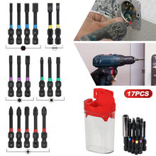 Load image into Gallery viewer, 17pcs Magnetic Batch Head Strong Impact Electric Screwdriver Bits with Extension Rod Magnetizer Case 5 Types Head Bit Anti-slip Bits