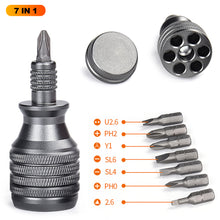 Load image into Gallery viewer, 7 in 1 Mini Aluminum Screwdriver Set 1/4inch Magnetic S2 Alloy Steel Screwdriver Bits for Household Repair Tool