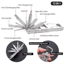 Load image into Gallery viewer, 13 in 1 Multifunction Stainless Steel Tool Outdoor Combination Screwdriver Ruler Tools Camping Cycling Repairing Folding Keychain Tools