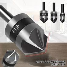 Load image into Gallery viewer, 3pcs Countersink Drill Bits Hex Shank 90 Degree Countersinking Drill Bits for Woodworking Chamfer Cutter Carbon Steel Drill Bit Set