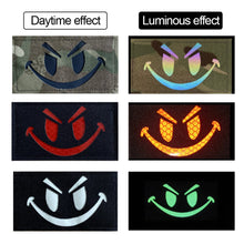 Load image into Gallery viewer, 1PC Luminous Reflective Embroidered Fabric Stickers Smile Style MOLLE System Backpack Helmet Arm Self-Adhesive Fabric Stickers Outdoor Decoration Supplies