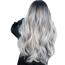 Load image into Gallery viewer, Fashion Female Long Curly Hair with Black and Gray Gradually Changing Color, Synthetic Fiber Long Hair with Large Waves Wig