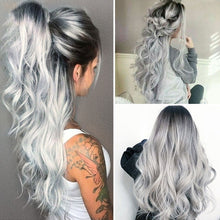 Load image into Gallery viewer, Fashion Female Long Curly Hair with Black and Gray Gradually Changing Color, Synthetic Fiber Long Hair with Large Waves Wig