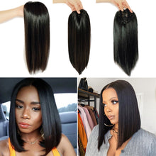 Load image into Gallery viewer, Black Split Long Straight Hair Top Patch for Women's White Hair Breathable Wig Patch Fashion False Hair Piece Wig