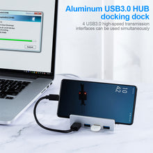 Load image into Gallery viewer, 4-Port Aluminum Alloy Clip USB3.0 Deconcentrator With Power HUB Type-C Reader Docking Station With Adjustable Fixing Clip