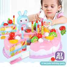Load image into Gallery viewer, 37Pcs Kids Toy Simulation DIY Birthday Cake Model Kitchen Pretend Play Cutting Fruit Food Toy for Toddler Children Gift