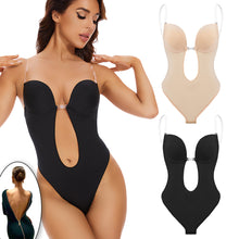 Load image into Gallery viewer, Invisible Shaper Bra Sexy Bodysuit One-Piece Deep V-Neck Shapewear Women's Seamless Thong Waist Trainer Backless U Plunge Padded Push Up Corset