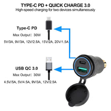 Load image into Gallery viewer, Aluminium USB QC 3.0 Quick Charger PD Dual Adapter Charger Waterproof Socket Motorcycles for DIN Socket/BMW