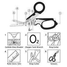 Load image into Gallery viewer, 1PC Multi-Functional Tactical Foldable Medical Scissors Ruler Cutting Hook Window Breaker Wrench Mini Portable First Aid Gadget Outdoor Survival Kit