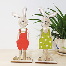 Load image into Gallery viewer, 2pcs Easter Wooden Bunny Ornaments Cute Cartoon Rabbit Wooden Crafts for Easter Home Party Desktop Decoration