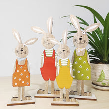 Load image into Gallery viewer, 2pcs Easter Wooden Bunny Ornaments Cute Cartoon Rabbit Wooden Crafts for Easter Home Party Desktop Decoration