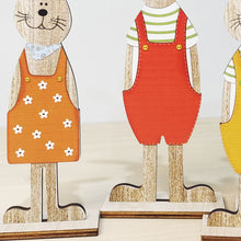 Load image into Gallery viewer, 2pcs Easter Wooden Bunny Ornaments Cute Cartoon Rabbit Wooden Crafts for Easter Home Party Desktop Decoration